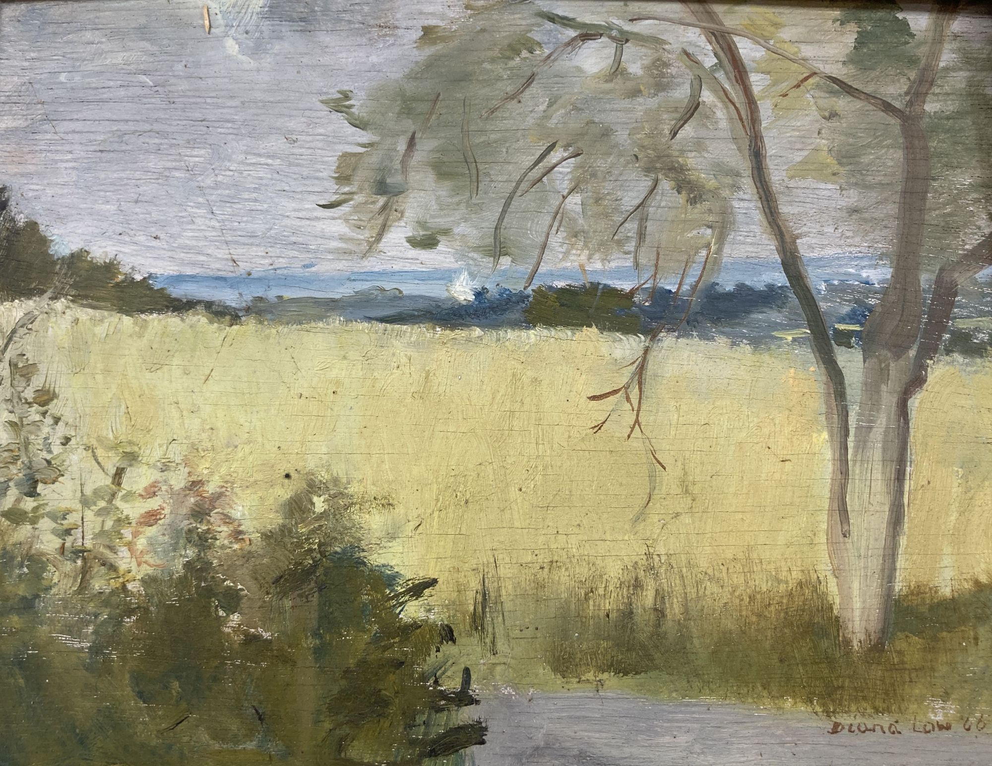 Diana Low (1911-75), oil on board, Summer landscape, signed and dated 68, 16 x 21cm